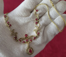 COLLIER ARGENT FEMME PIERRES ROUGE - POINCON 925 - BIJOUX PENDENTIF BRACELET