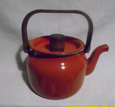 LBCC2 ANCIENNE BOUILLOIRE THEIERE EMAILLEE STYLE SCANDINAVE POIGNEE BOIS VINTAGE