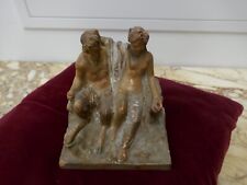 faune et nymphe terre cuite vernissée H 15cm P 950g art nouveau cachet et N°