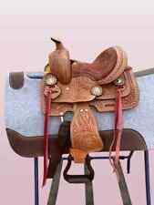 Selle miniature en cuir de cheval western à fleurs de 8 po.