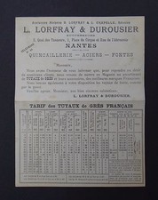 Catalogue tarif LORFRAY & DUROUSIER NANTES tuyau caniveau siphon  acier fonte