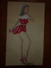 dessin original de pin up rouge   signé 1965