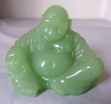 ANCIENNE STATUETTE FIGURINE SCULPTURE de  BOUDDHA RIEUR en pierre de JADE 1970