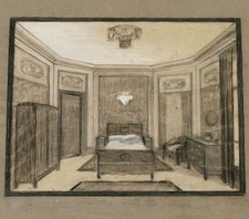 Henri Lafitte, « Dessin d'architecture d'intérieur, étude en nuances de gris ».