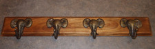 Porte-manteau mural 4 crochets éléphant - bois et laiton – style ethnique