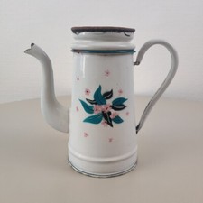 Cafetière Ancienne en Tôle Émaillée Décor Fleuri