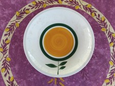Plat Rond Creux Faience Gien Modèle Ascoli Art Déco Orange Vert Peint Main 30cm
