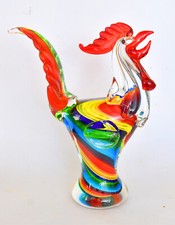 Sculpture Grand Coq Multicolore en Verre Travaillé à la Pince Murano