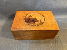 Ancienne boîte à bijoux en bois souvenirs d'Alsace déco cigogne marqueterie