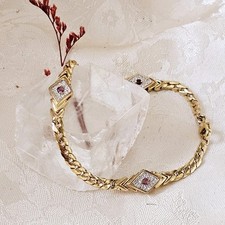 Bracelet Plaqué Or Jaune Et Blanc Rubis Longueur 20cm