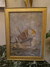 Peinture Ancienne Encadrée Huile Sur Carton Marine
