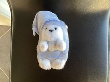 Doudou Peluche Tartine et Chocolat Herisson Blanc Bleu Bonnet de nuit Rayé 15 cm