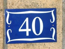 PLAQUE EMAILLEE NUMERO DE RUE EMAIL VERITABLE 800°C MAISON N°40 BF FAB FRANCE