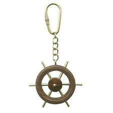Porte-clés barre à roue Pendentif en bois/laiton 6 x 12,5 cm Sea-Club