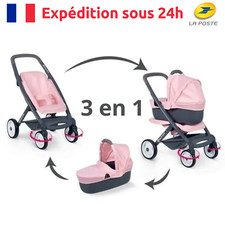 Poussette de Bébé + Landau 3 en 1 pour Poupons et Poupées - Roues Silencieuses