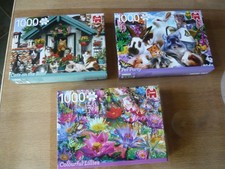 LOT 3 PUZZLES  1000 Pièces - CHATS , FLEURS  ... - OCCASION  - Dim: 50 X 70 cm