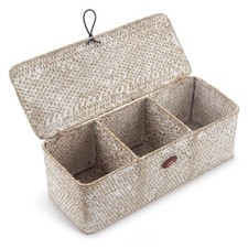 Panier Rangement Jonc de Mer avec Couvercle Rectangulaires Malle en Osier ave...