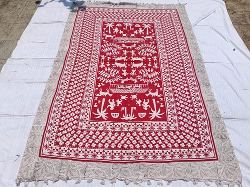 Couvre lit indien rouge - indien, blanc