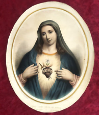 Gravure religieuse XIX siècle:Très saint coeur de Marie, en couleurs