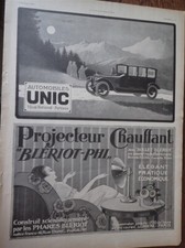 UNIC auto + BLERIOT PHI + INNOVATION 17 + ODEOLA pub papier l'ILLUSTRATION 1920