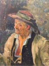 Ancienne Huile Portrait d'un