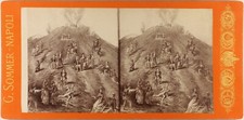 ITALIE Vésuve Photo d’après peinture G. Sommer c1865 Stereo Vintage Albumine n2