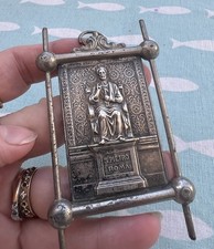Roman Saint Peter Plaque Easel Back Bed Side Desk Devotional Silver Wall