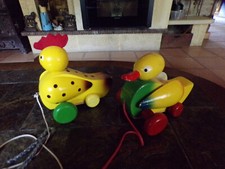 Ancien jouet en bois à tirer,canard,poule,années 1960,collection