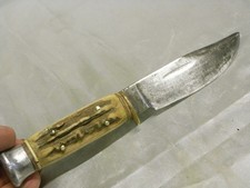 ?? ANCIEN COUTEAU CHASSE LAME ACIER FORGE MANCHE BOIS DE CERF KNIFE