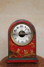 Pendule Électrique Bulle Clock  En Bois Laqué Rouge Décor Chine Kaminuhr 