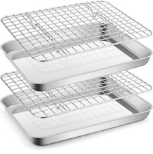Stainless Steel Toaster Oven Tray & Rack Set - 10.5"x8.3" Baking Pan