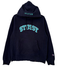 Stussy x Champions Blue Big logo Reverse Weave Hoodie Size Medium