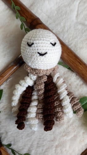 Doudou pieuvre marron beige