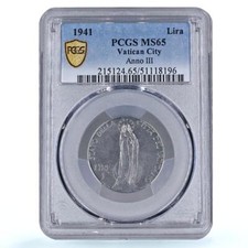 Italy Vatican 1 lire Pope Pius XII Virgin Mary MS65 PCGS NiSteel coin 1941