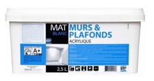 PEINTURE ACRYLIQUE DECORATION MURS PLAFONDS BATIR BLANC MAT 2.5L