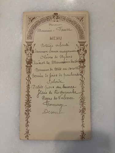 Ancien menu restaurant début