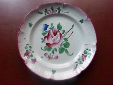 Assiette ancienne  faience de l'est décor fleur rose XIXe