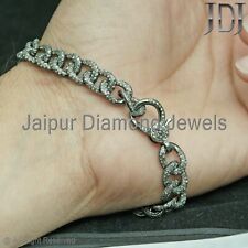 925 Argent Solide Véritable Diamant Pavé Handmade Lien Chaîne Bracelet Fin Bijou