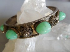 BRACELET ANCIEN JONC ART DECO ARGENT MASSIF 800 PATE DE VERRE VERTE FEMME BANGLE