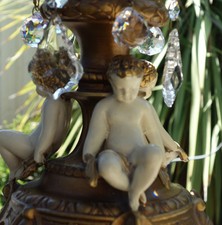 Cherub Chandelier lamp vintage SWAG Shabby Spelter Brass French appartment chic 