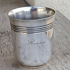 TIMBALE CHRISTOFLE MÉTAL ARGENTÉ GRAVÉE PRÉNOM FLORIANE 