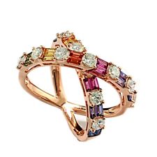 Criss Cross Saphir Brillant Anneau Arc-en-Ciel Couleur Type Coloré,750er or Rose