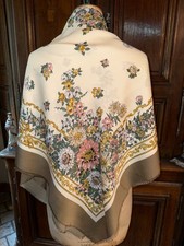 Châle vintage en laine mélangée , fleurs, 110 cm x 110 cm