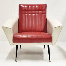 FAUTEUIL VINTAGE 1950 FRANCAIS EN SKAI BORDEAUX & BLANC BEIGE 50S ROCKABILLY 50S