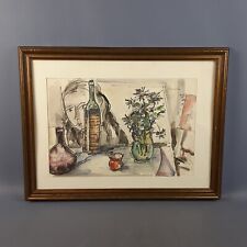 Tableau Peint Aquarelle Nature Morte Visage Femme Objets Riccardo Colombo 1971