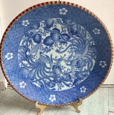 Ancien plat en porcelaine à décor bleu avec 2 Phénix - Japon - XXe 