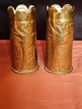 lot de 2 douilles obus 14,18 décor gravé art des tranchées
