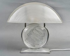 Lampe Poissons Verre Blanc Patine Bleu Rene Lalique R.Lalique Glass Fish Lamp