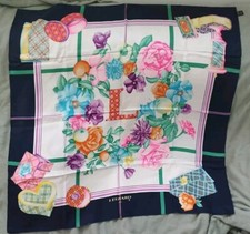 Foulard Léonard Carré 100% Soie Scarf Vintage Roulotté 