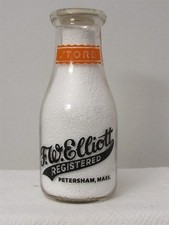 TRPP Milk Bottle F W Elliott Farm Dairy Petersham MA WORCESTER COUNTY 2-COL BARN